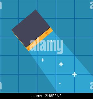 The sponge washes the tiles. Cleaning service. Vector illustration in flat style Eps 10 Stock Vector