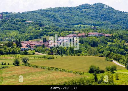 Gabiano Monferrato, Alessandria, Piedmont, Italy - June 10 2021: Landscape view in a sunny day. Langhe Vineyard