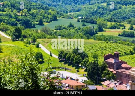 Gabiano Monferrato, Alessandria, Piedmont, Italy - June 10 2021: Landscape view in a sunny day. Langhe Vineyard