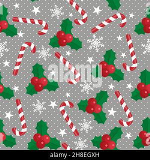 Christmas seamless candy and berries for print and web design Eps 10 Stock Vector