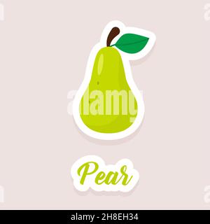 Cute vector sticker fruit pear icons. Flat style. EPS 10 Stock Vector