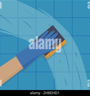 A gloved hand holds a washcloth. Cleaning service. Vector illustration in flat style Stock Vector