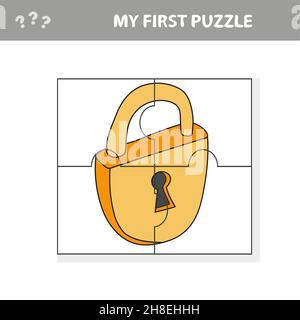 Lock. Education paper game for preshool children. Vector illustration. Jigsaw puzzle. My first puzzle Stock Vector