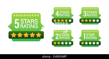 5 star rating. Badge with icons on white background. Vector stock illustration. Stock Vector