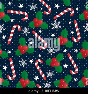 Christmas seamless candy and berries for print and web design Eps 10 Stock Vector