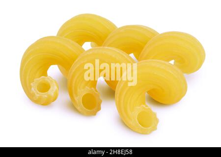 raw pasta cavatappi isolated on white background with clipping path and full depth of field. Stock Photo