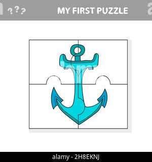 Worksheet. Game for kids, children. Jigsaw puzzle with anchor. My first puzzle Stock Vector