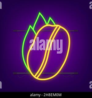 Vector neon icon coffee bean for cafe label, packing and emblem. Stock Vector