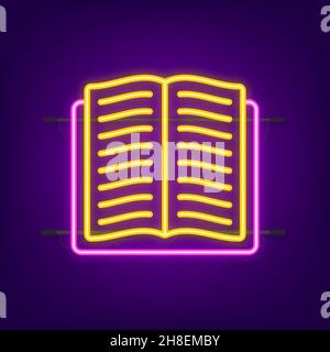 Neon books signs. Night bright advertisement. literature and library. Vector stock illustration. Stock Vector