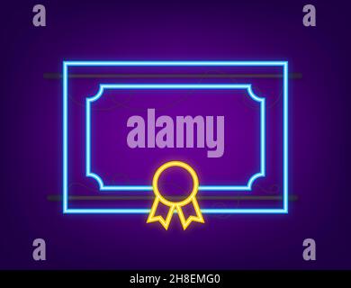 license, seal neon. Award diploma design blank. Vector stock illustration Stock Vector