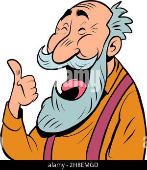 an old man with a gray beard laughs. Positive elderly senor Stock Vector