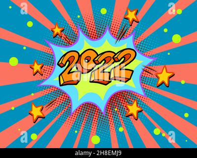 2022 new year inscription numbers, bright comic letters