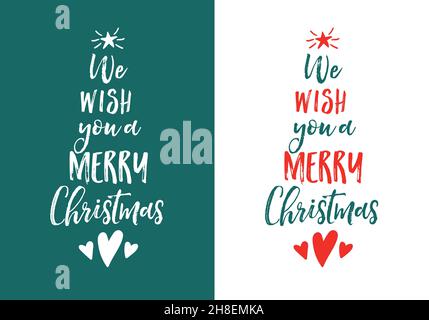 Handwritten Christmas card with tree, red and green, white background, vector graphic design elements Stock Vector