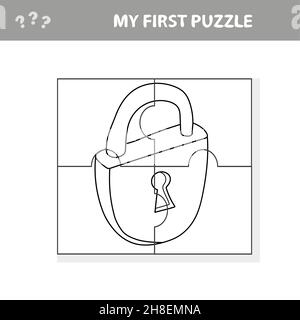 Lock. Education paper game for preshool children. Vector illustration. Jigsaw puzzle. My first puzzle and coloring book Stock Vector