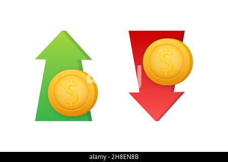 dollar increase decrease icon. Money symbol with arrow stretching ...