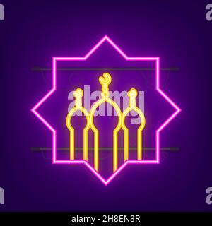 Muslim festival greeting. Ramadan neon in muslim. Ramadan kareem. Vector stock illustration. Stock Vector