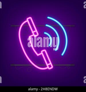 Neon phone communication icon. Vector stock illustration. Stock Vector
