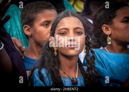 Tuareg, group of children celebrating a wedding  in Tintelaute near Timbuktu, Mali, West Africa Stock Photo