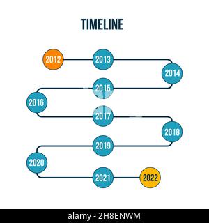 Vertical zigzag timeline, year indication. Concept of yearly schedule or timetable. Creative infographic design template. Stock Vector