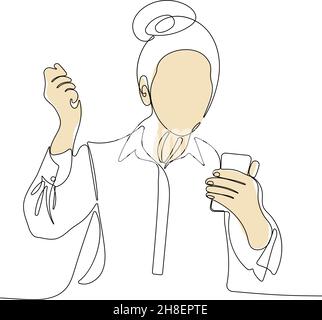 Woman with a mobile phone Minimal outline concept Stock Vector