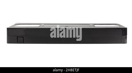 The edge of the videotape. Black videotape. Isolate on a white background. Stock Photo