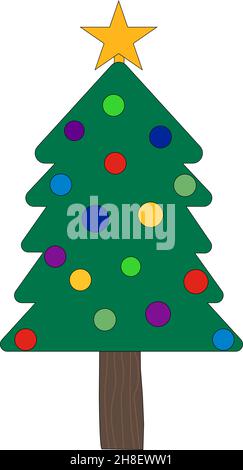 Christmas tree with star and ornaments - Vector Illustration Stock Vector