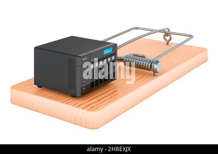 NAS, network-attached storage inside mousetrap, 3D rendering isolated on white background Stock Photo