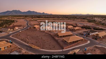 New home construction in Sahuarita Arizona, aerial at sunset Stock Photo