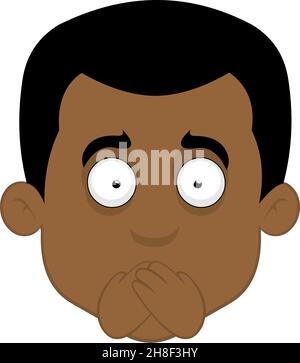 Vector illustration of the face of a cartoon man covering his mouth with his hands in the concept of making silence Stock Vector