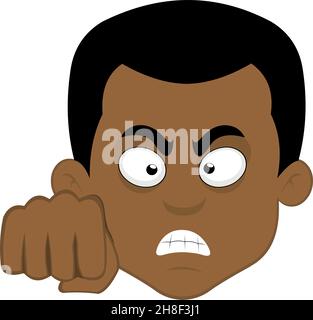 Vector illustration of a cartoon man's face with an angry expression and giving a fist bump Stock Vector