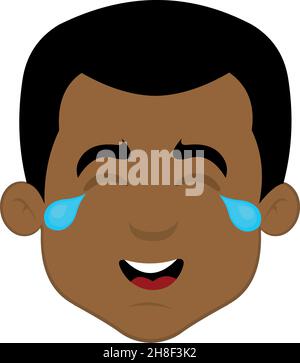 Vector illustration of the face of a cartoon African man with tears of joy Stock Vector