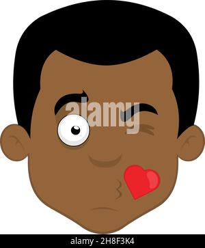 Vector illustration of the face of a cartoon man giving a heart-shaped kiss Stock Vector