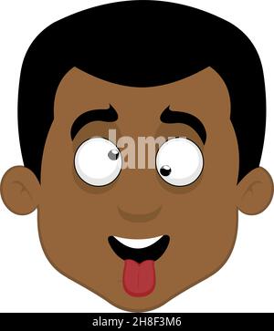 Vector illustration of a cartoon man's face with a crazy expression Stock Vector