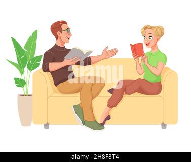 Lover Couple Sitting On Sofa Together Illustration Vector Hand Drawn 