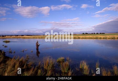 FLY FISHING IN TASMANIA, AUSTRALIA. Stock Photo