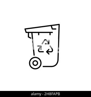 Eco awareness waste management. Household garbage bin with recycling symbol. Pixel perfect, editable stroke icon Stock Vector