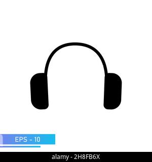Headphones for sound recording or computer. Icon with solid fill. Vector illustration. Stock Vector