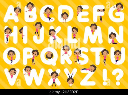 A set of African-American women in sportswear designed with alphabet.It's vector art so easy to edit. Stock Vector