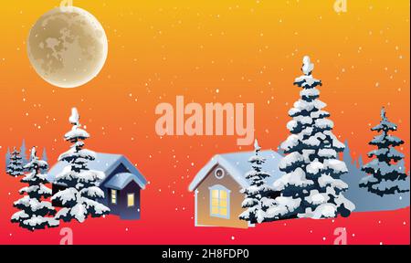 view of several home is in snow during Christmas night Stock Vector