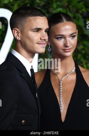 London, UK. 29th November, 2021. November 29th, 2021, London, UK. Romeo Beckham and Mia Regan arriving at The Fashion Awards 2021, Royal Albert Hall, London. Credit: Doug Peters/EMPICS/Alamy Live News Stock Photo