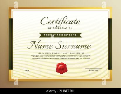 premium golden certificate of appreciation template Stock Vector