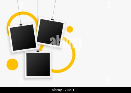 realistic hanging photo frames trendy background Stock Vector