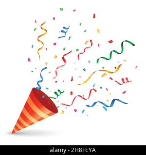 birthday cap with confetti and serpentine explosion Stock Vector
