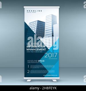 blue roll up display banner mockup template Stock Vector