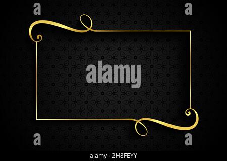 golden swirl frame on dark background with text space Stock Vector