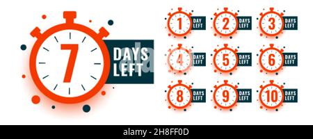 countdown timer number of days left with clock Stock Vector