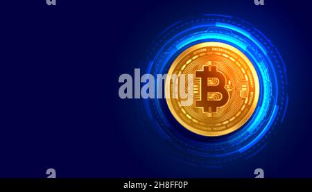 cryptocurrency bitcoin golden coin with digital circuit lines background Stock Vector