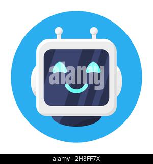 Happy Smiling Robot Head Icon Isolated. Stock Vector