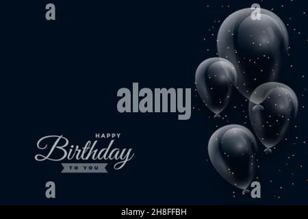 happy birthday dark background with glossy balloons Stock Vector
