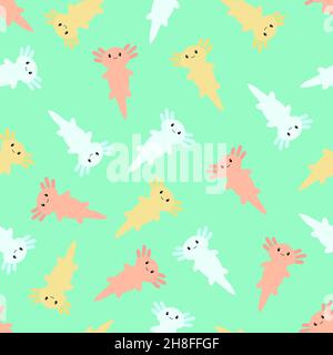 Cute cartoon axolotl. Seamless pattern. Vector. Stock Vector